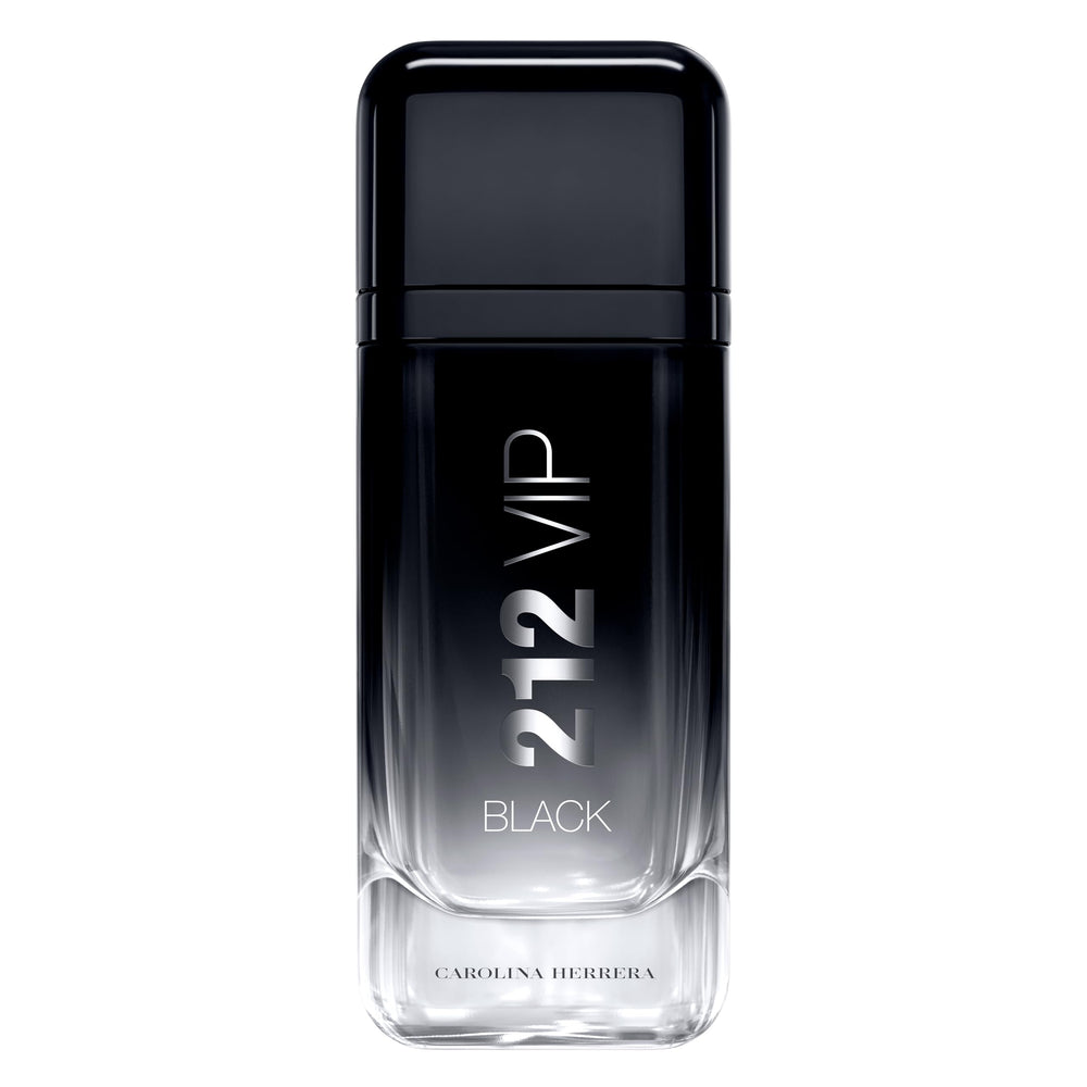 Carolina Herrera 212 VIP Black bottle front for evening confidence and stylish presence.