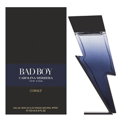 Carolina Herrera Bad Boy Cobalt perfume bottle image emphasizes bold evening confidence.
