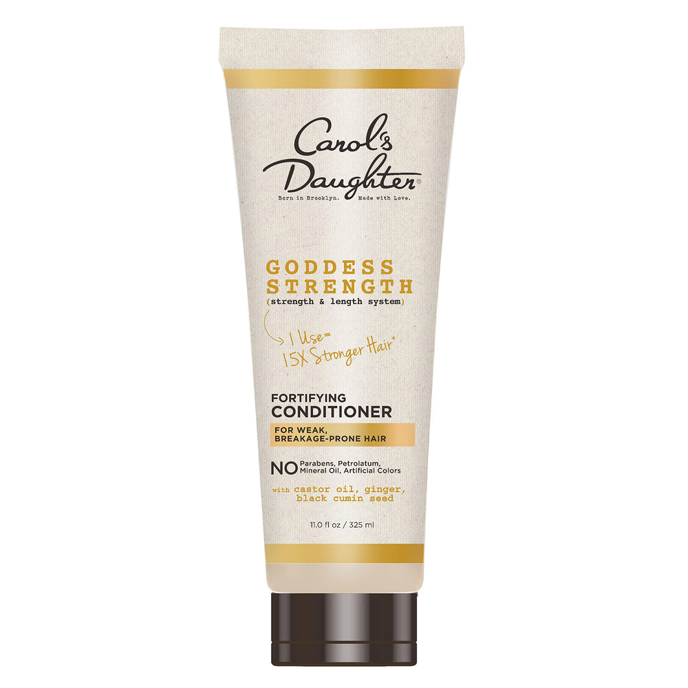 Carol's Daughter Goddess Strength conditioner bottle showcasing fortifying formula for stronger hair.