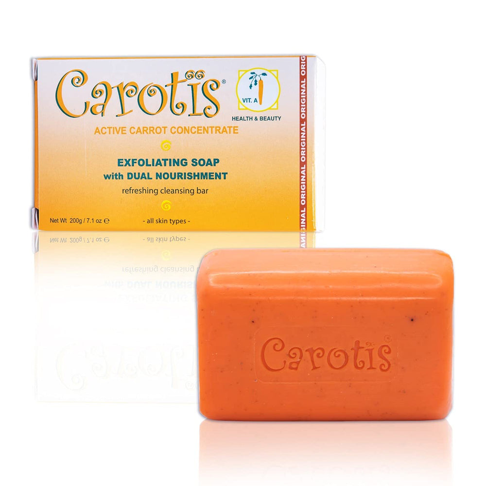CAROTÏS Exfoliating Soap packaging shows premium design for daily cleansing