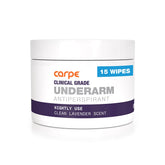 Carpe clinical-grade underarm wipes bottle showing discreet night use for sweat control