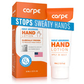 Carpe Sweat Absorbing Hand Lotion bottle for quick-drying, non-greasy sweat relief on hands.