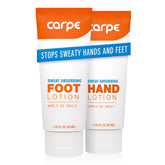 Carpe Sweat Absorbing Hand Lotion bottle showing dry hands after use