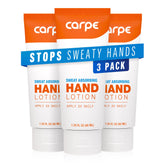 Carpe Sweat Absorbing Hand Lotion bottle in a 3-pack for daily use and dry hands.