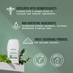 Carpe liquid lotion texture showing non-greasy quick-dry formula