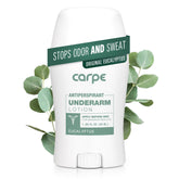 Carpe underarm lotion bottle highlights clinical-strength protection.