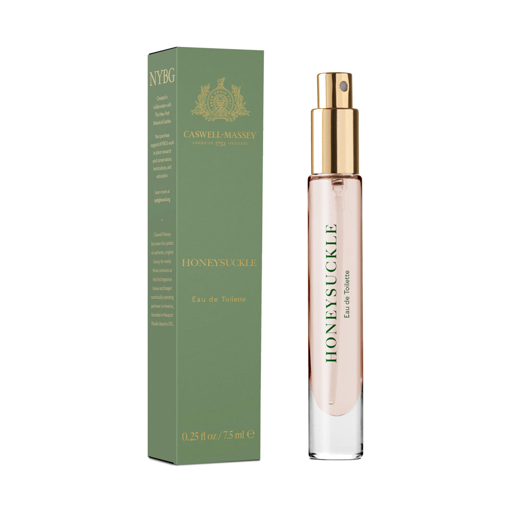 Caswell-Massey Honeysuckle EDT bottle highlighting honeysuckle and mandarin brightness for daytime wear