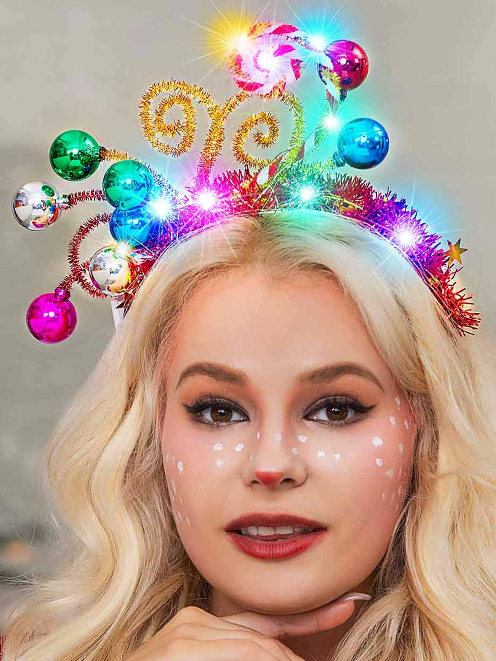 Catery light up Christmas headband with sparkling tinsel for festive style