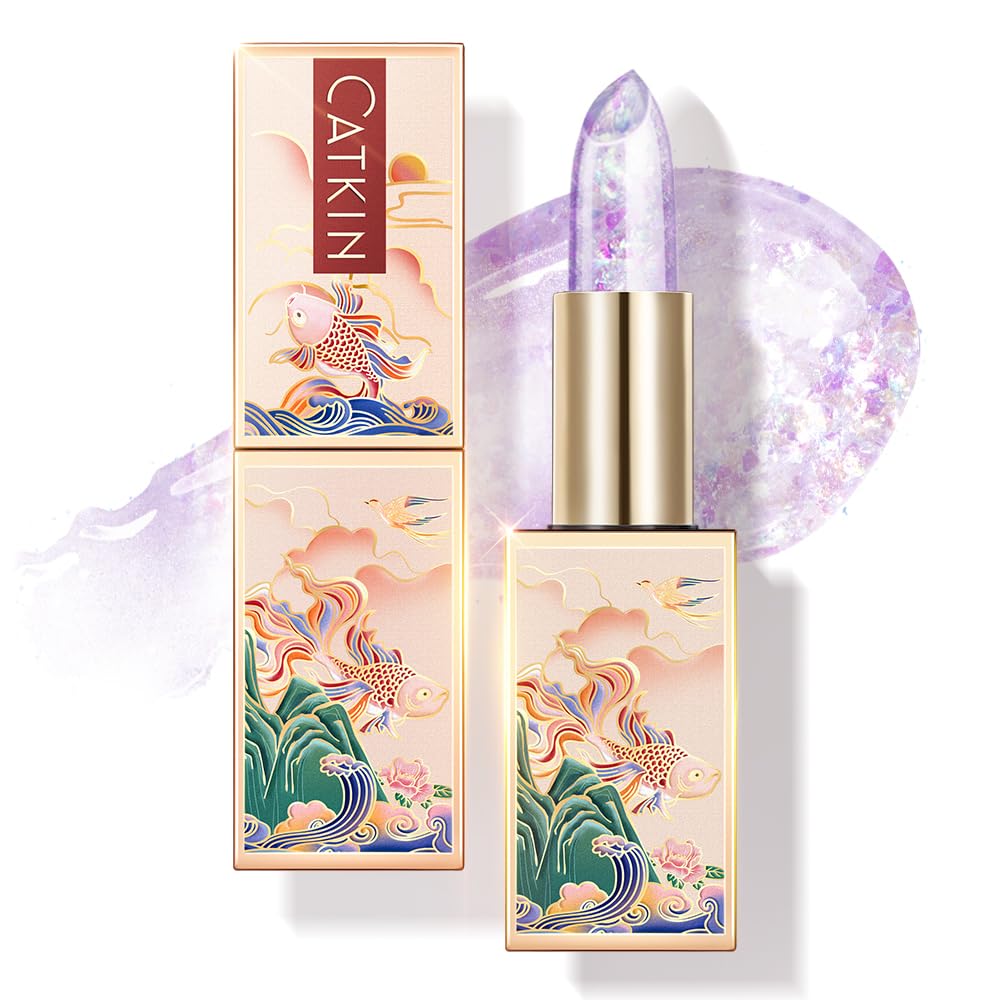 Catkin Lip Balm Amethyst packaging showcases couture case and color-changing technology