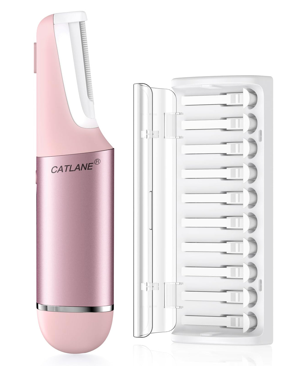 CATLANE Dermaplane Razor Face close-up in Charm Pink for smooth makeup base