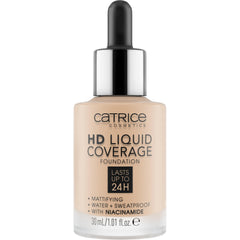 Catrice HD Liquid Coverage dispensing dropper showing easy, even blending for full coverage