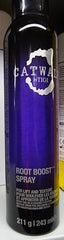 Catwalk by TIGI Root Boost Spray application highlights mousse-like texture for long-lasting style.
