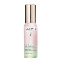 Caudalie Beauty Elixir bottle close-up showing setting spray for dewy skin.
