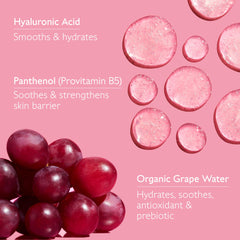 Caudalie grape water hydration image suggests soothing, antioxidant-rich hydration.