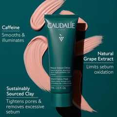 Caudalie Instant Detox Mask grape-extract detail emphasizes antioxidant protection.
