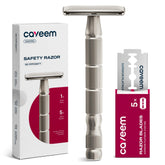 CAVEEM double-edge razor package shows durable metal construction for lasting use.