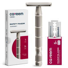 CAVEEM double-edge razor package shows durable metal construction for lasting use.