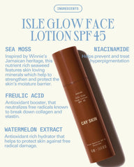 Cay Skin Isle Glow SPF 45 label emphasizes broad spectrum protection.