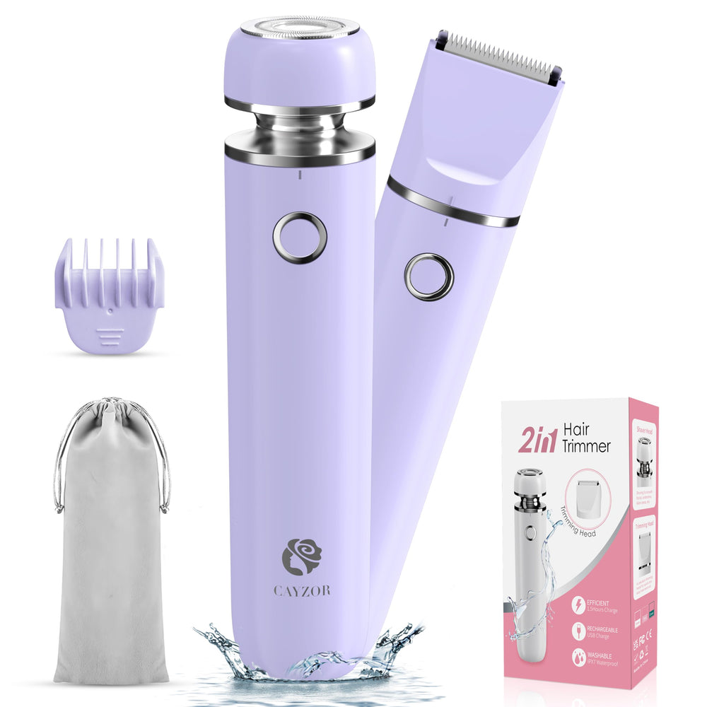 Cayzor bikini-trimmer-kit-purple front view showcases portable grooming for quick body hair touch-ups.
