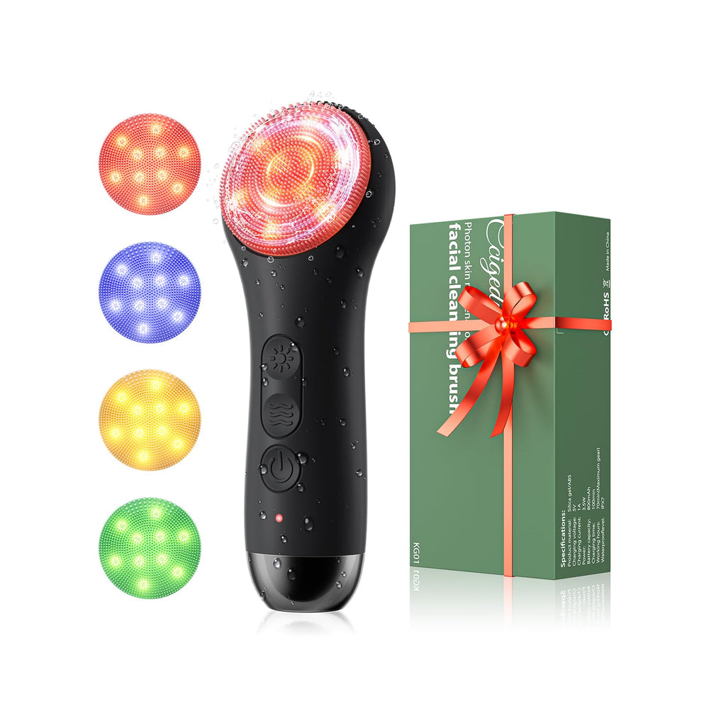 Ccigedy facial cleansing brush blue light mode for a refreshing, clarified cleanse.