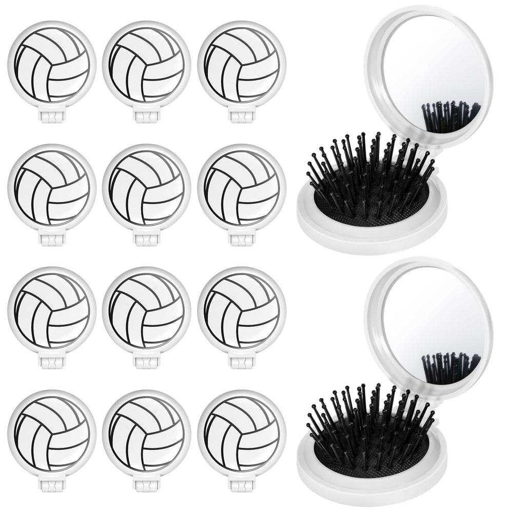 Cecnamt volleyball mini detangler brush folding mirror compact travel-ready design for quick styling.