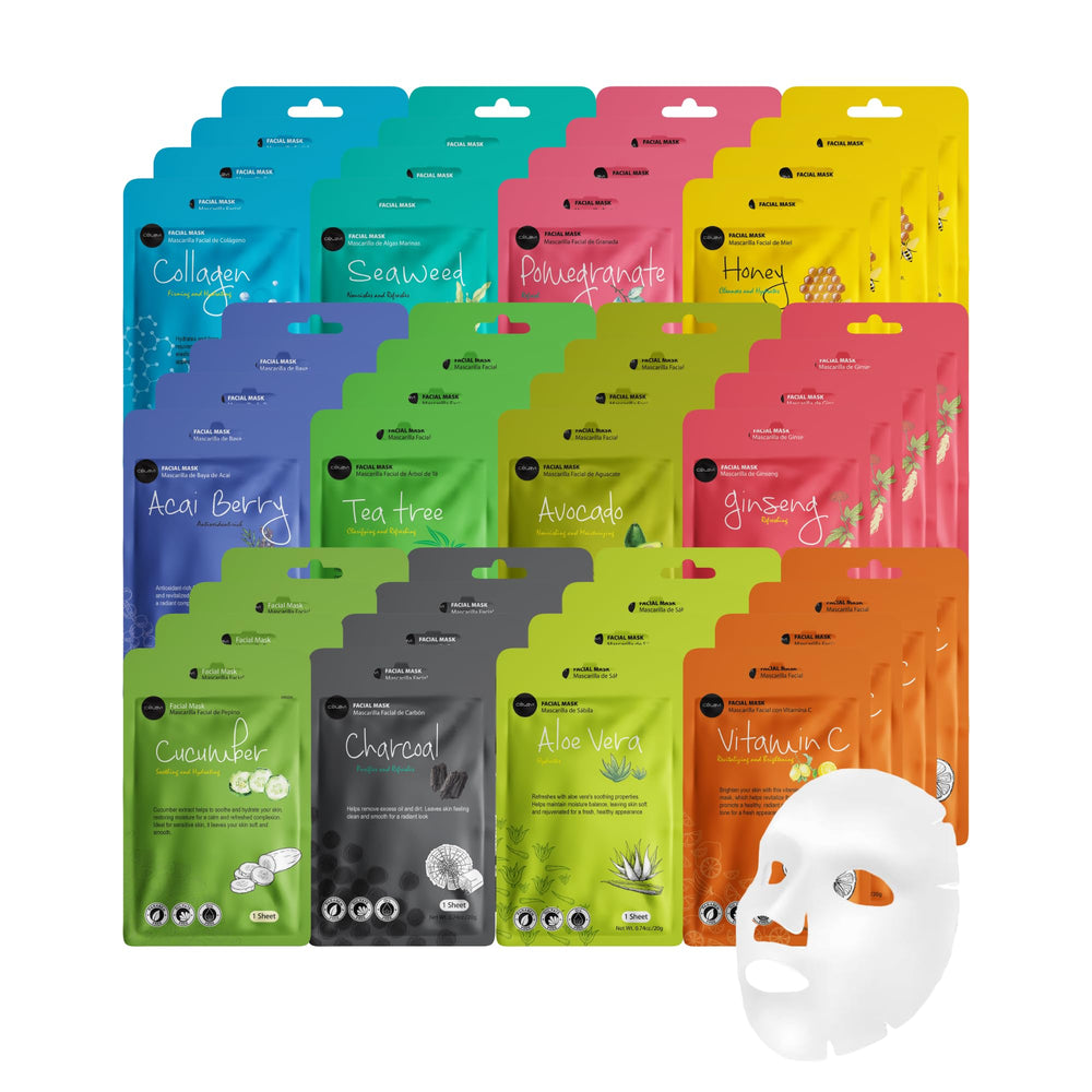 Celavi Essence mask variety-set packaging closeup for convenient home skincare routine