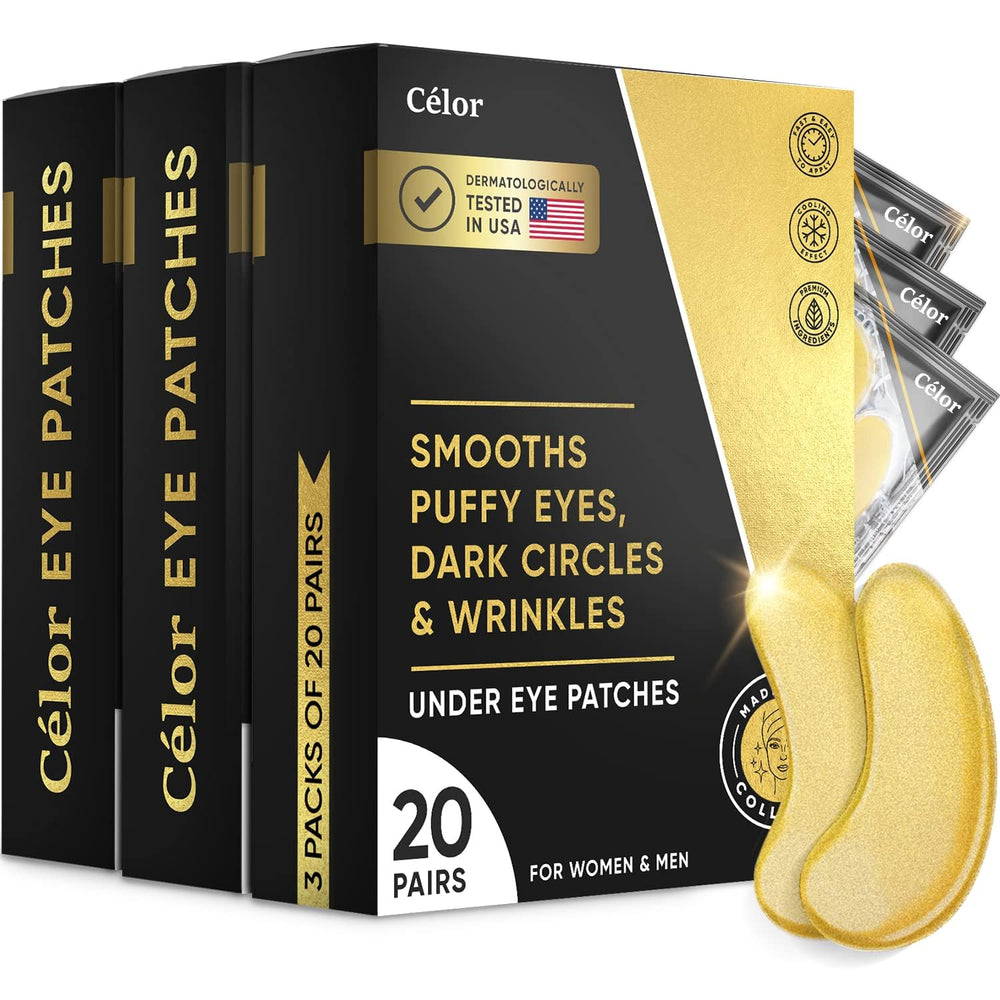 CÉLOR Celor under-eye patches golden glow application for soothing hydration and targeted under-eye care.