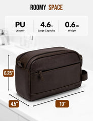 Celvetch PU leather toiletry bag dark brown open-wide view for quick packing