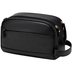 Celvetch toiletry bag front view shows retro PU leather and sturdy stand.