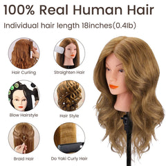 CENOZ real-hair 18in side view—authentic length for cutting and layering practice.