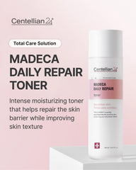 Centellian 24 Madeca Daily Repair Toner milky-texture swirl shows quick-absorption formula.