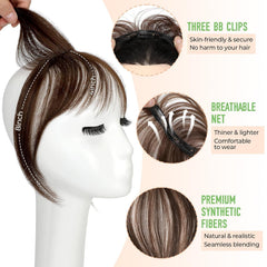 Cephermer Bangs Clip features effortless styling with durable fibers.