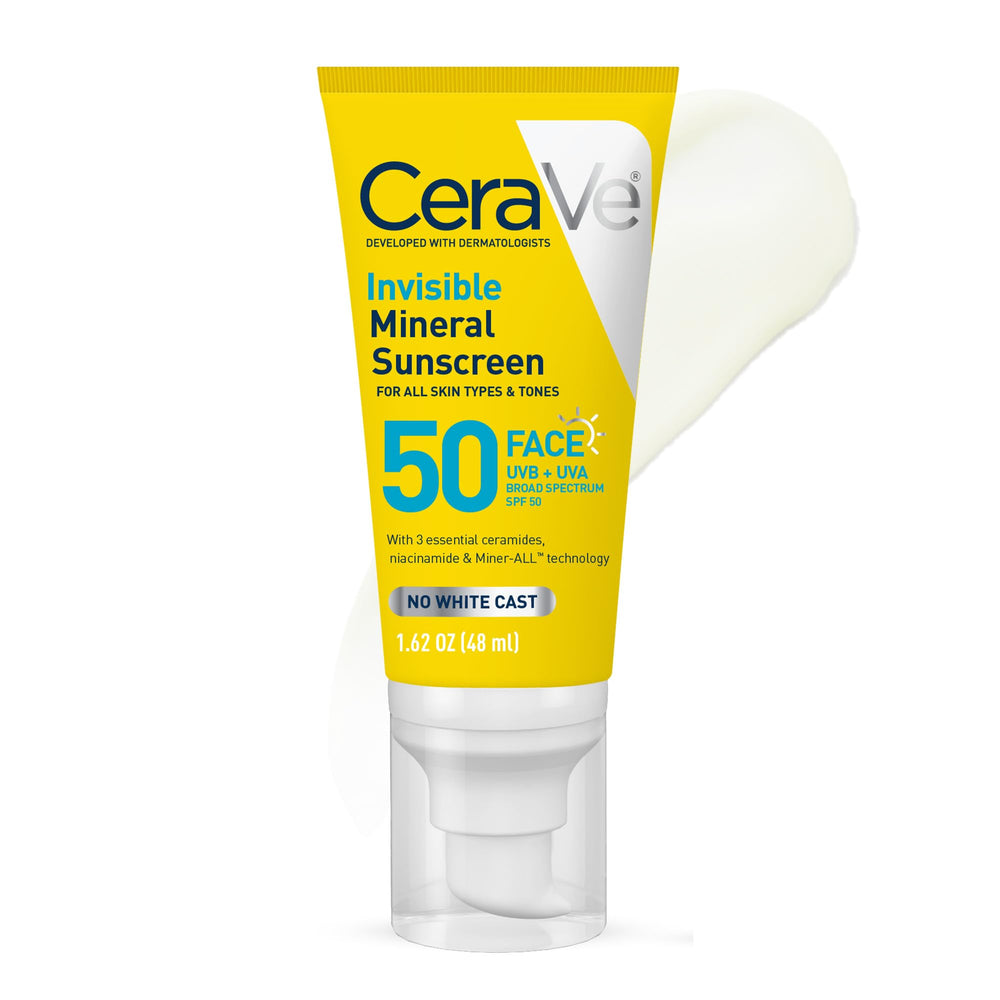 CeraVe front packaging showing SPF 50 and invisible finish benefit