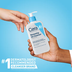 CeraVe cleanser dispensed on hand illustrating easy application and foam