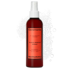 Ceremonia Guava Rescue Spray bottle front view highlights detangling power and lightweight shine.
