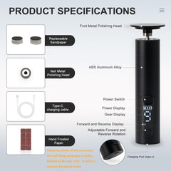 Cesekao Obsidian cordless foot file with USB-C charging for convenient routines.