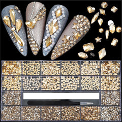 CESUSME champagne rhinestones nails kit - vivid crystals for dazzling nail art designs.