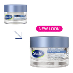 Cetaphil Deep Hydration Water Gel applied to cheek for cooling relief.