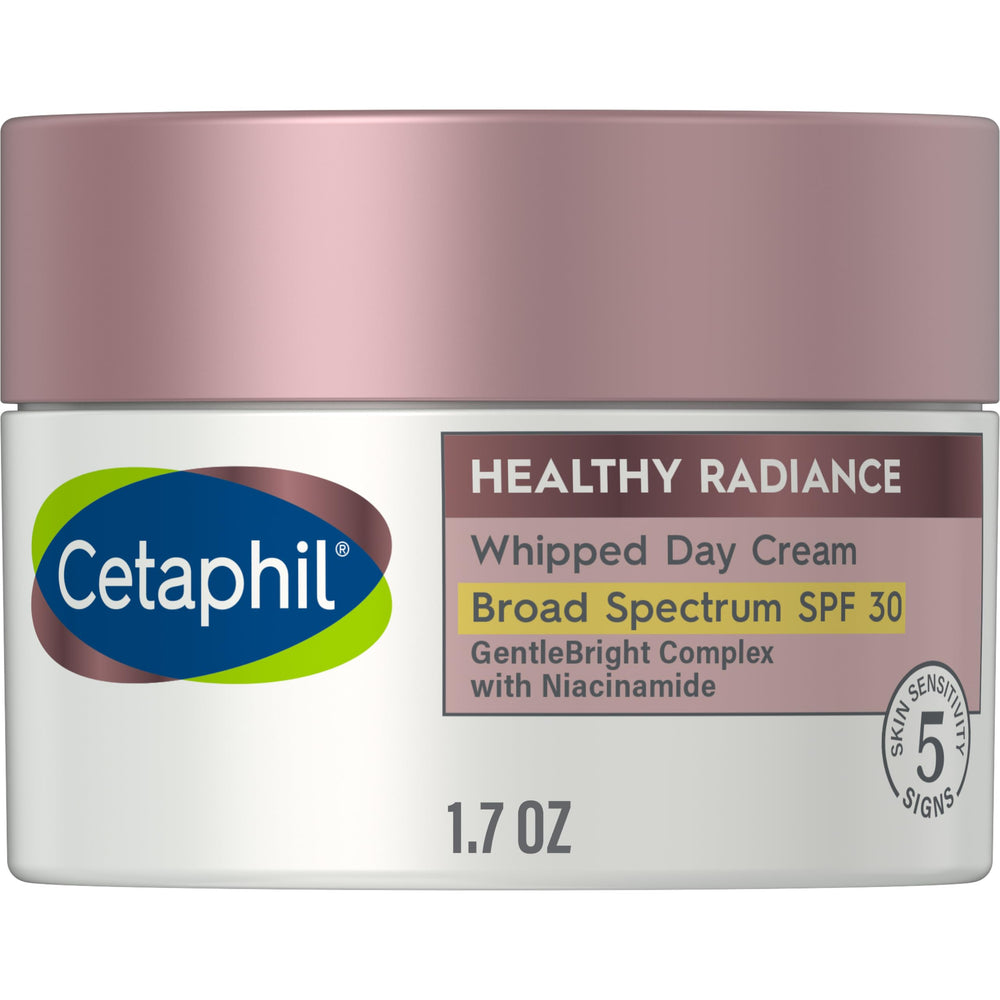 Cetaphil Healthy Radiance whipped day cream with SPF 30 on a tube delivering soft hydration