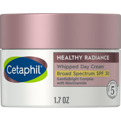 Cetaphil Healthy Radiance whipped day cream with SPF 30 on a tube delivering soft hydration