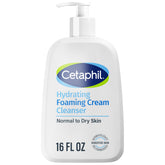 Cetaphil Hydrating Foaming Cream Cleanser bottle for gentle makeup removal and hydration.