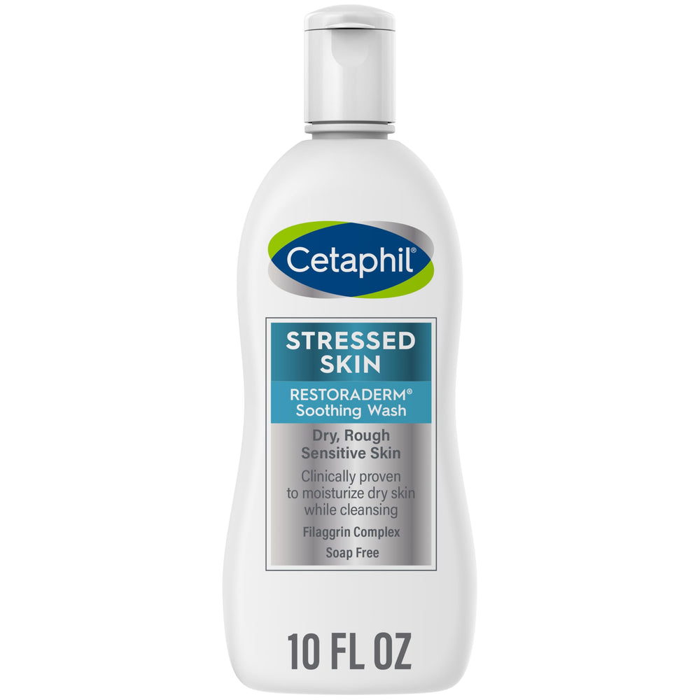 Cetaphil RESTORADERM soothing-wash bottle demonstrates gentle cleansing for very dry skin