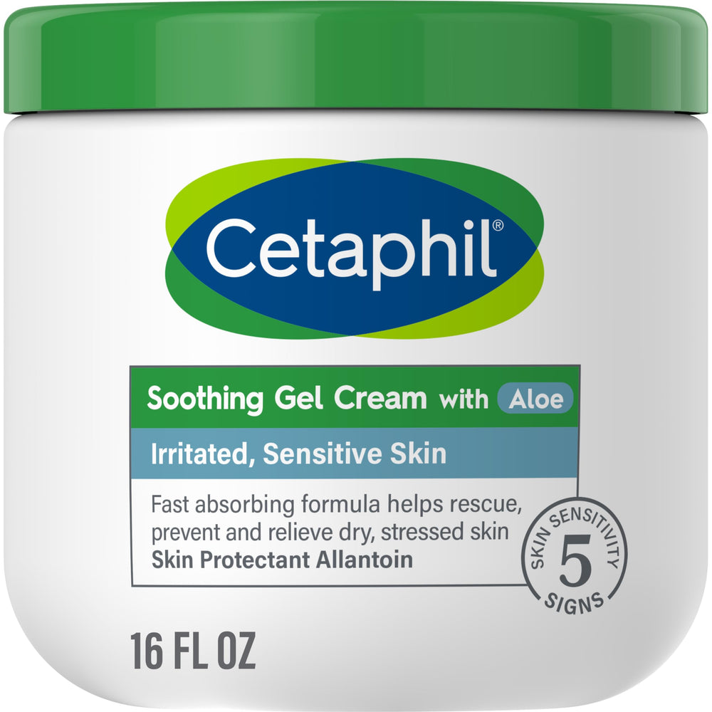 Cetaphil Soothing Gel-Cream Aloe bottle offers lightweight hydration for sensitive skin.