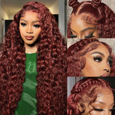 Cfaimity reddish brown deep wave lace front wig front view for natural daily wear.