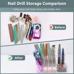 CGBE Nail Drill Bits Holder open design offers clear visibility for selecting bits.