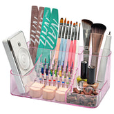 CGBE Nail Drill Holder shows 28 holes in pink transparent acrylic for organized drill bits
