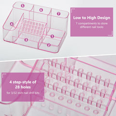 CGBE Nail Drill Holder 7-compartment tray stores tools and bits for efficient manicures