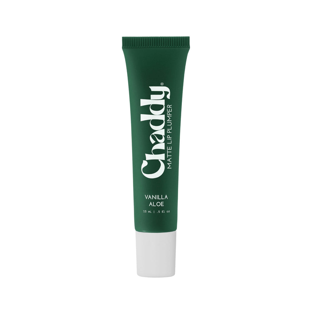 Chaddy Matte Lip Plumper Vanilla Aloe close-up shows a plumping effect.