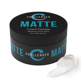 Challenger Matte Cream Pomade bottle demonstrates portable styling solution.