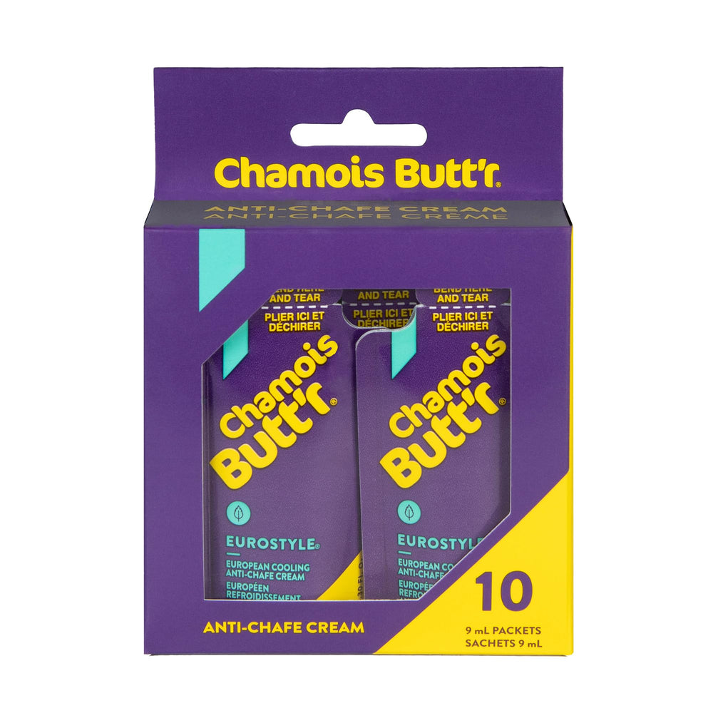 Chamois Butt'r Eurostyle 10-pack 9ml packets for quick pre-ride lubrication.